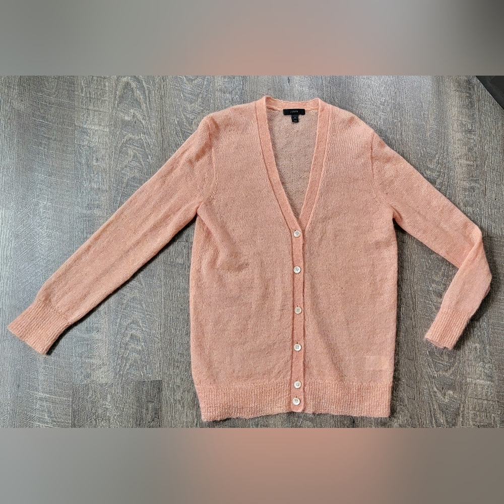J. Crew Mohair Blend Boyfriend Cardigan Women's S Peach Button Down Long-sleeved - Picture 5 of 13